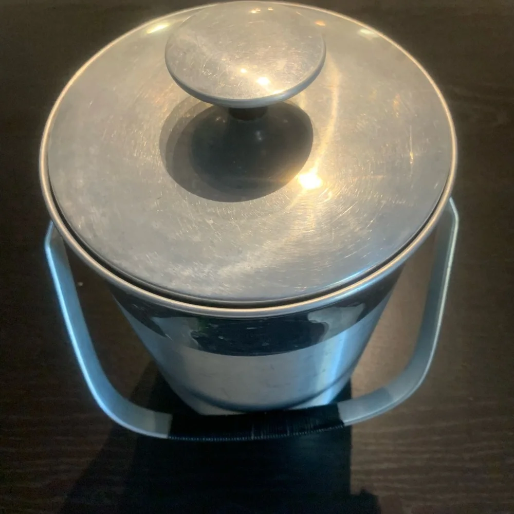 Vintage Silver Ice Bucket with Black Handle